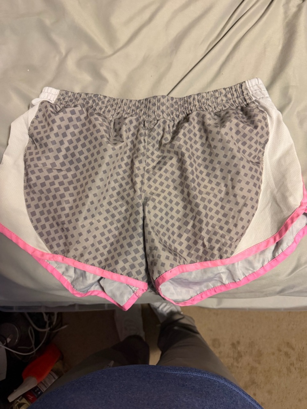 Danskin Now Gray Patterned Athletic Shorts with Pink Trim